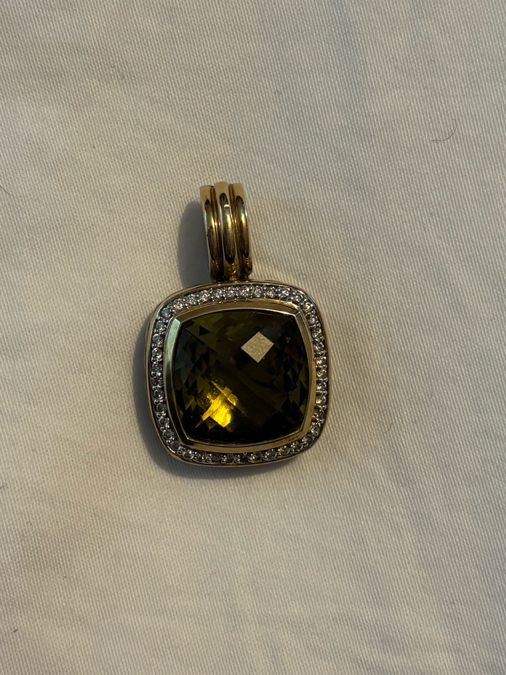David Yurman 14mm Sterling Silver 18k Gold Lemon Citrine Pendant W Diamonds